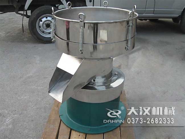 涂料振動篩 涂料振動篩由:框體,振動斗,出料口,振動電機(jī)底座等部件組成