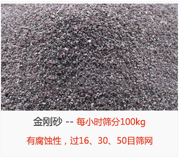 篩分金剛砂每小時100kg，有腐蝕性，過16、30、50目篩網